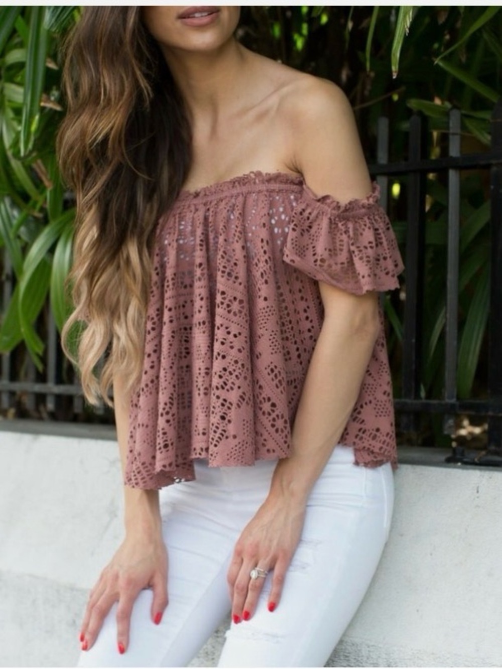 Free People Off-the-Shoulder Eyelet Lace Crop Top